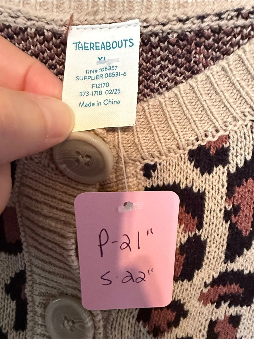 Thereabouts Girls XL Leopard Print Button Front Cardigan Sweater Tan Brown Black